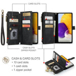 For Samsung Galaxy A72 4G / 5G Phone Cases with Strap CASEME C30 Zipper Multiple Card Holder PU Leather Cover