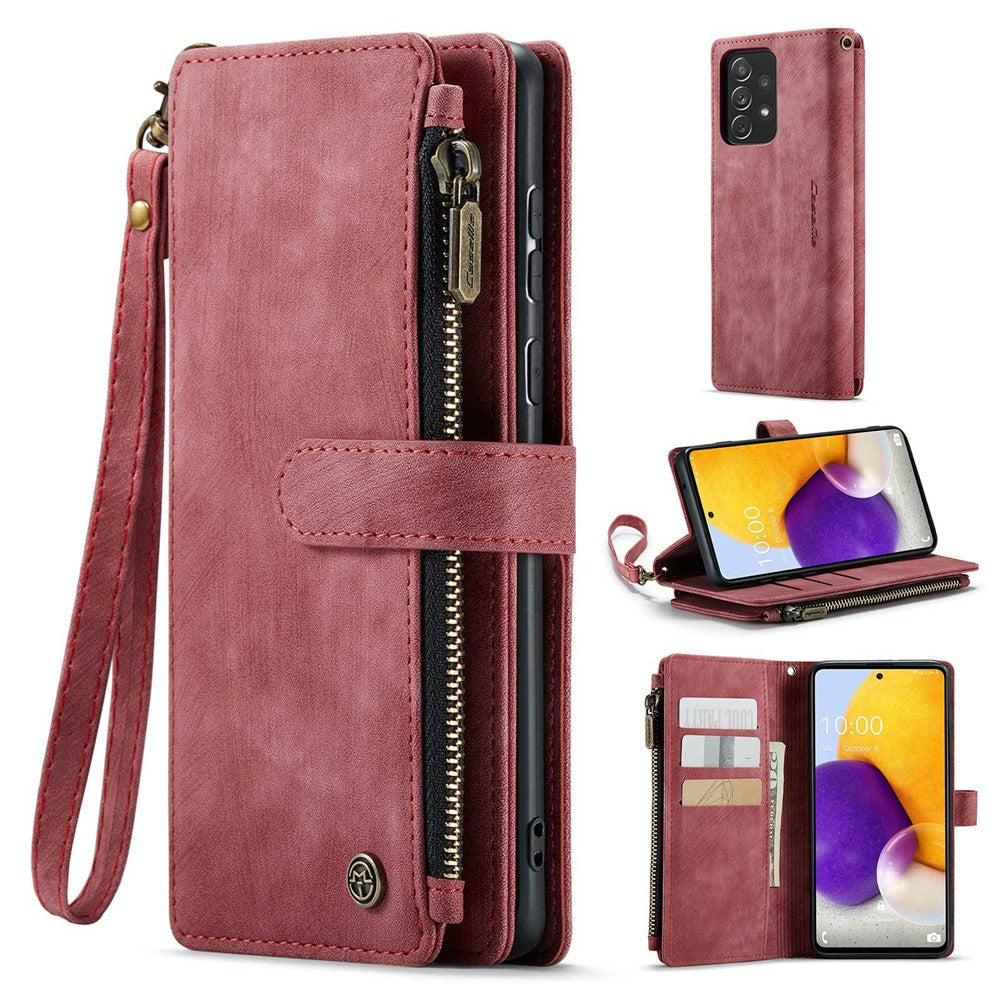 For Samsung Galaxy A72 4G / 5G Phone Cases with Strap CASEME C30 Zipper Multiple Card Holder PU Leather Cover