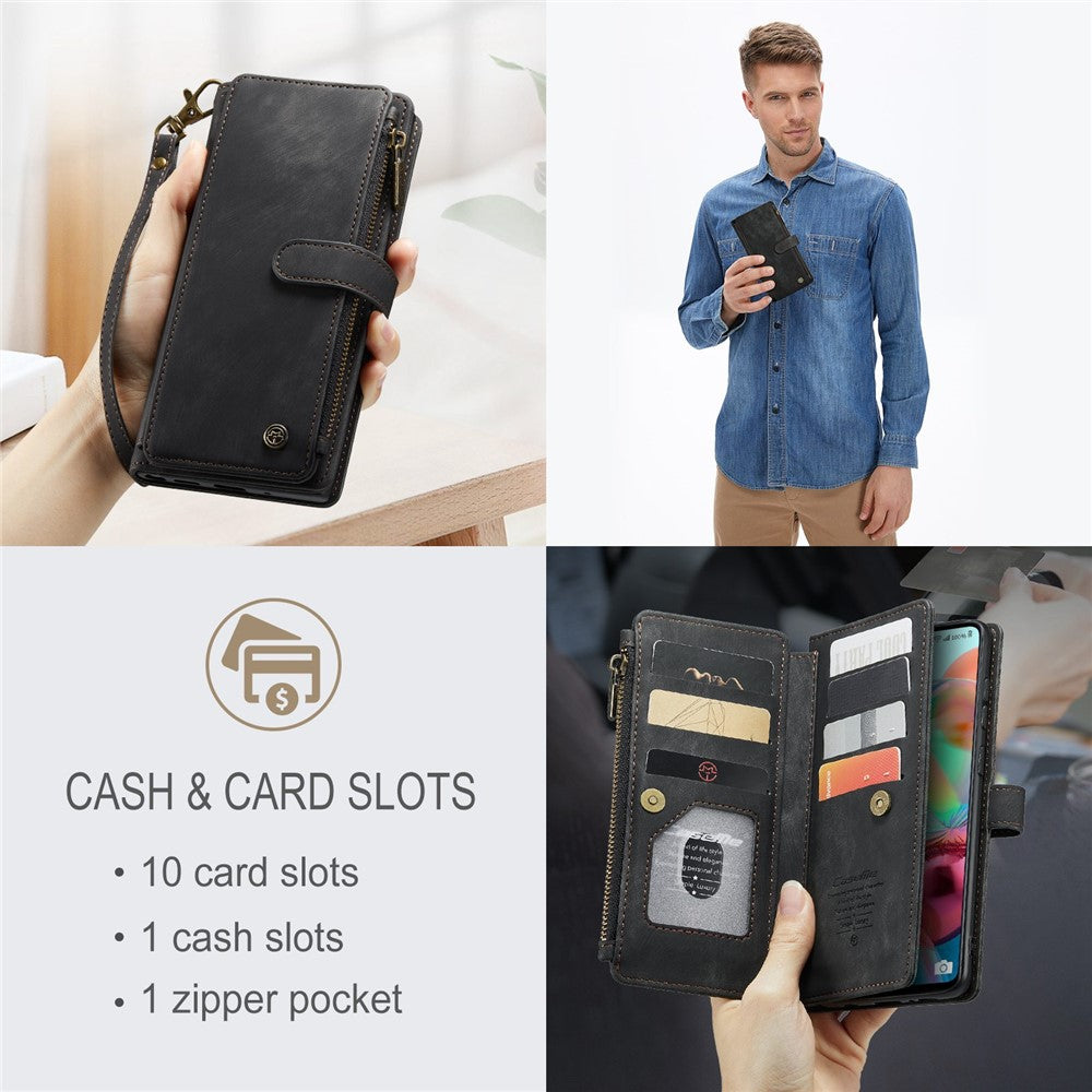 For Samsung Galaxy A71 4G SM-A715 Phone Cases with Strap CASEME C30 Zipper Multiple Card Holder PU Leather Cover