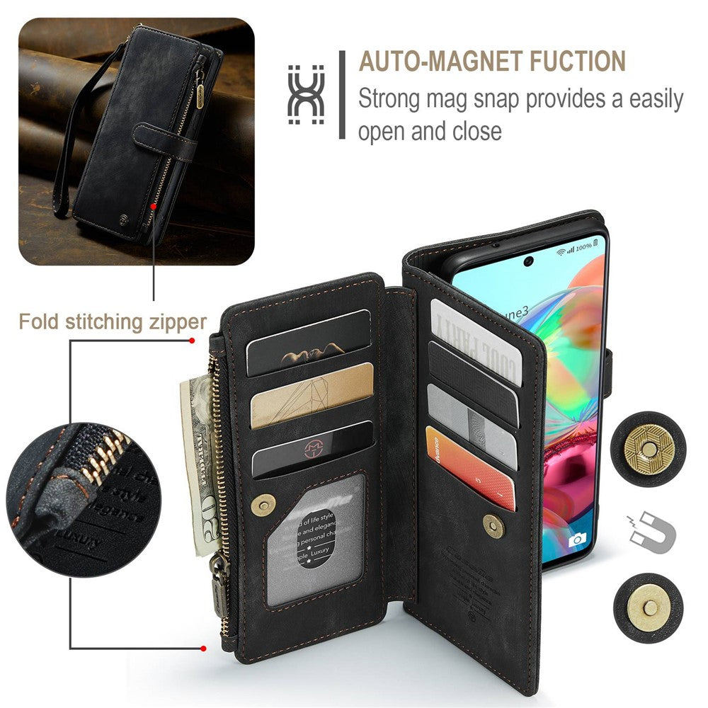 For Samsung Galaxy A71 4G SM-A715 Phone Cases with Strap CASEME C30 Zipper Multiple Card Holder PU Leather Cover