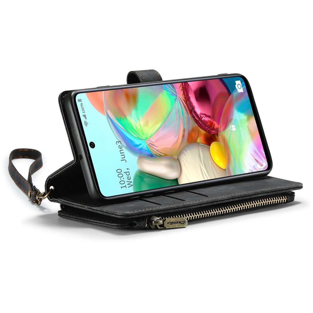 For Samsung Galaxy A71 4G SM-A715 Phone Cases with Strap CASEME C30 Zipper Multiple Card Holder PU Leather Cover
