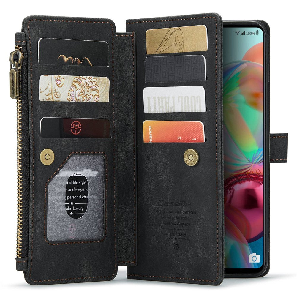 For Samsung Galaxy A71 4G SM-A715 Phone Cases with Strap CASEME C30 Zipper Multiple Card Holder PU Leather Cover