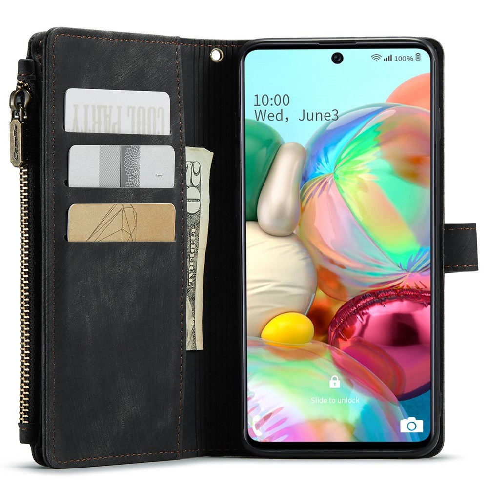 For Samsung Galaxy A71 4G SM-A715 Phone Cases with Strap CASEME C30 Zipper Multiple Card Holder PU Leather Cover