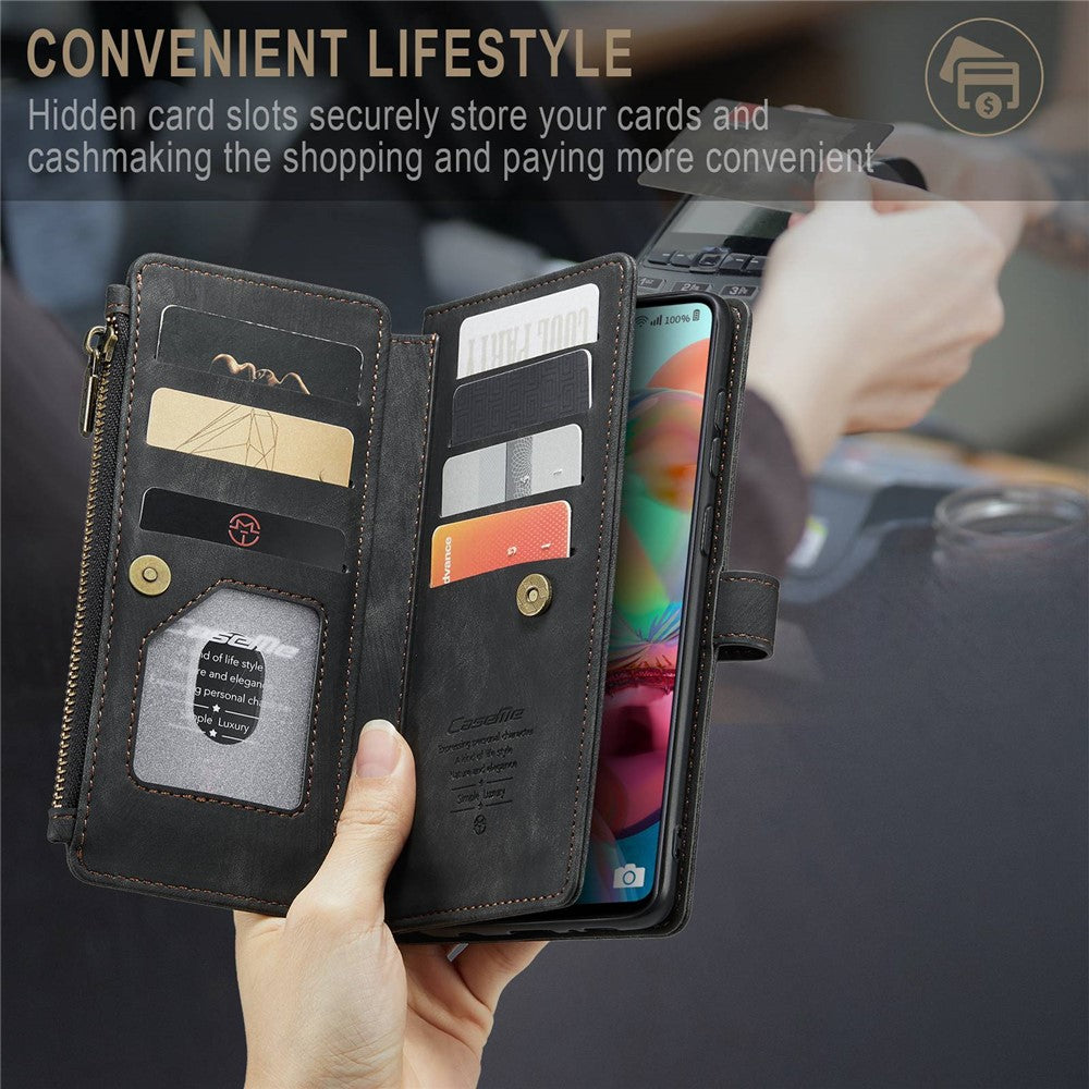For Samsung Galaxy A71 4G SM-A715 Phone Cases with Strap CASEME C30 Zipper Multiple Card Holder PU Leather Cover