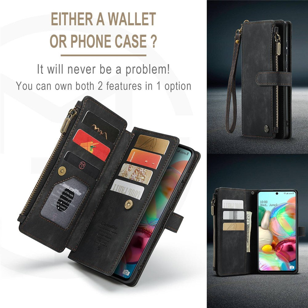 For Samsung Galaxy A71 4G SM-A715 Phone Cases with Strap CASEME C30 Zipper Multiple Card Holder PU Leather Cover