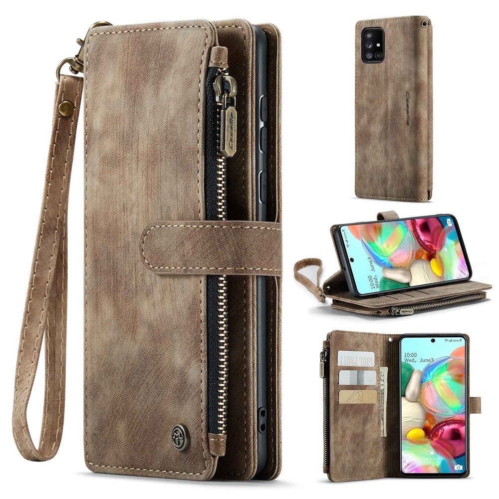 For Samsung Galaxy A71 4G SM-A715 Phone Cases with Strap CASEME C30 Zipper Multiple Card Holder PU Leather Cover