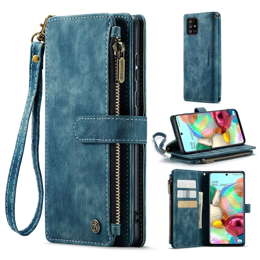 For Samsung Galaxy A71 4G SM-A715 Phone Cases with Strap CASEME C30 Zipper Multiple Card Holder PU Leather Cover