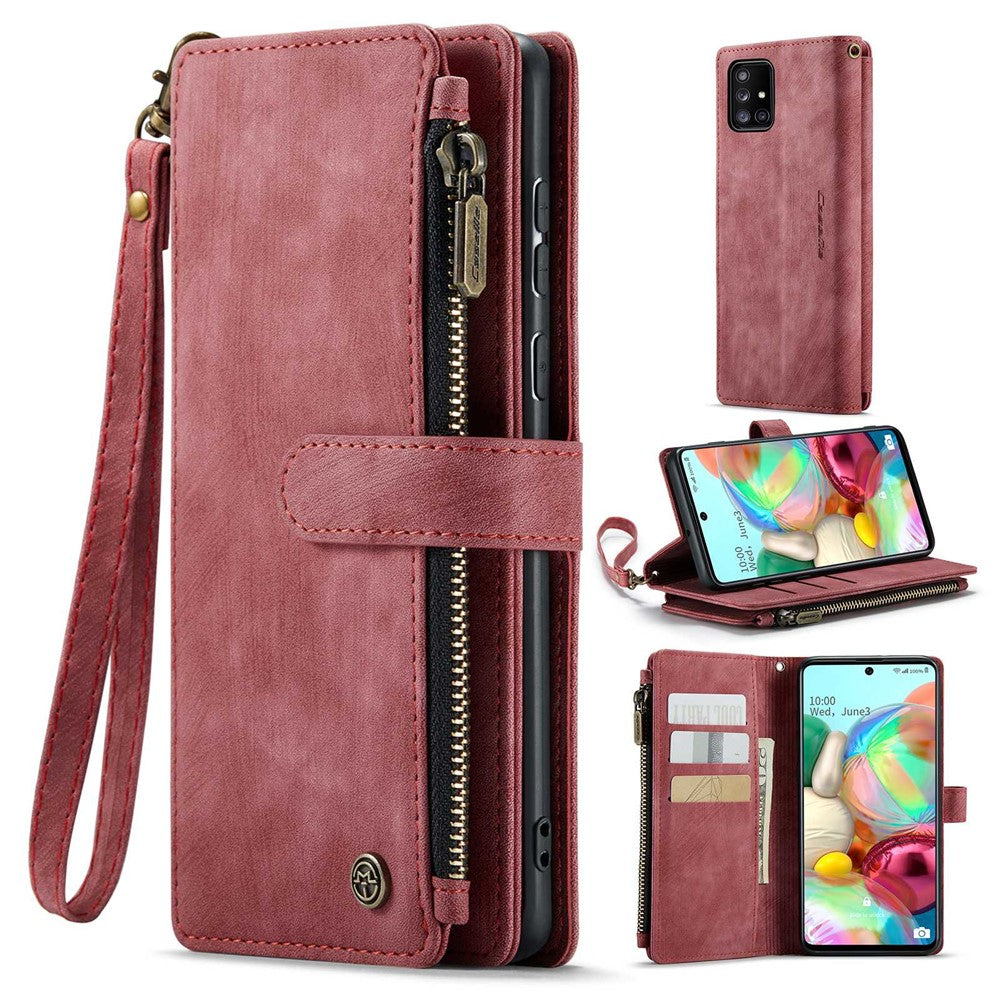 For Samsung Galaxy A71 4G SM-A715 Phone Cases with Strap CASEME C30 Zipper Multiple Card Holder PU Leather Cover