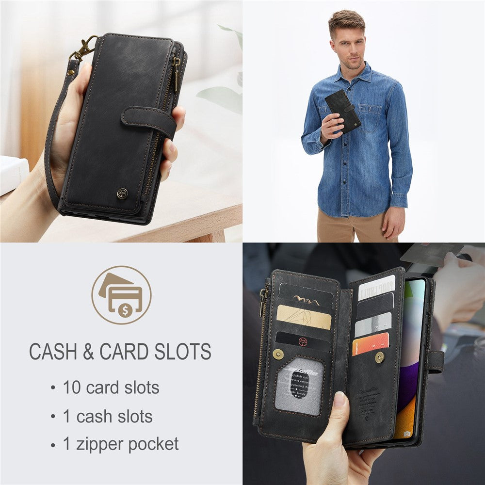 For Samsung Galaxy A52 4G / 5G / A52s 5G Phone Cases with Strap CASEME C30 Zipper Multiple Card Holder PU Leather Cover