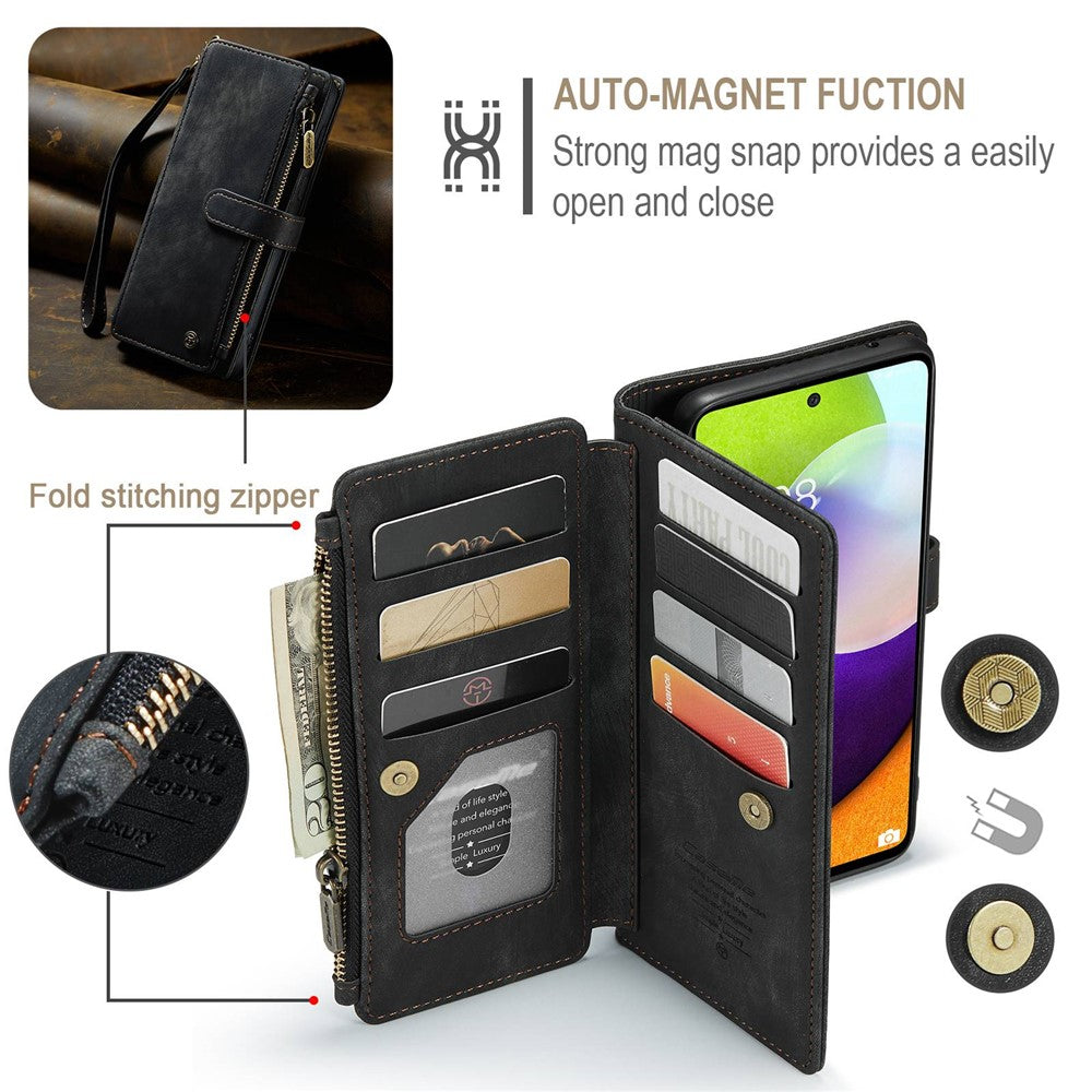 For Samsung Galaxy A52 4G / 5G / A52s 5G Phone Cases with Strap CASEME C30 Zipper Multiple Card Holder PU Leather Cover