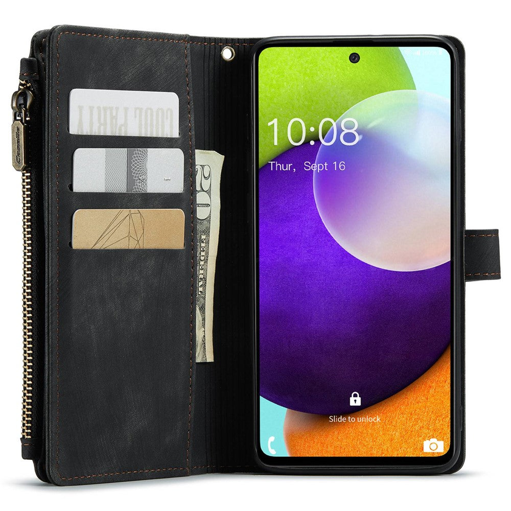 For Samsung Galaxy A52 4G / 5G / A52s 5G Phone Cases with Strap CASEME C30 Zipper Multiple Card Holder PU Leather Cover