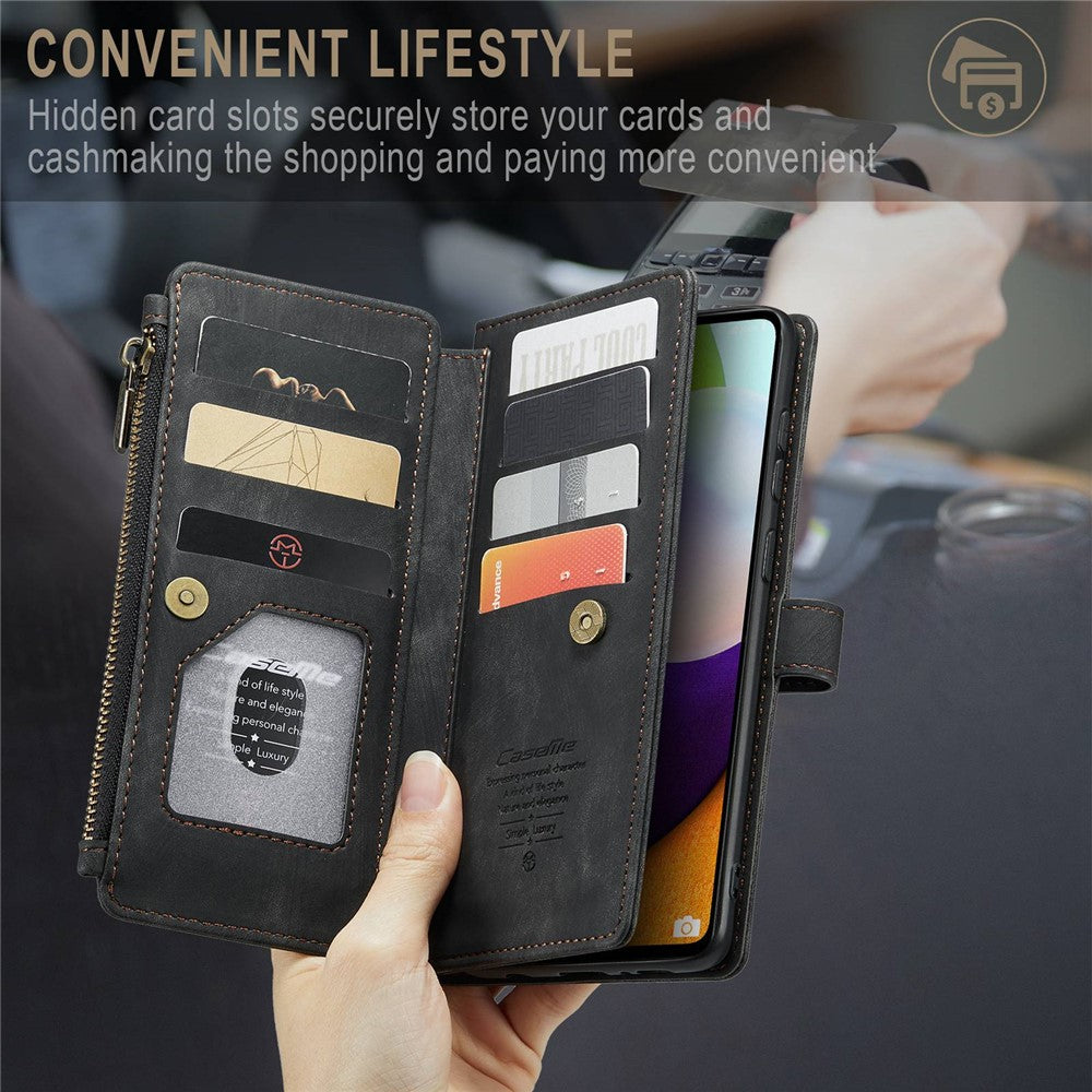 For Samsung Galaxy A52 4G / 5G / A52s 5G Phone Cases with Strap CASEME C30 Zipper Multiple Card Holder PU Leather Cover