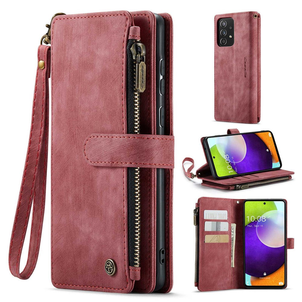 For Samsung Galaxy A52 4G / 5G / A52s 5G Phone Cases with Strap CASEME C30 Zipper Multiple Card Holder PU Leather Cover
