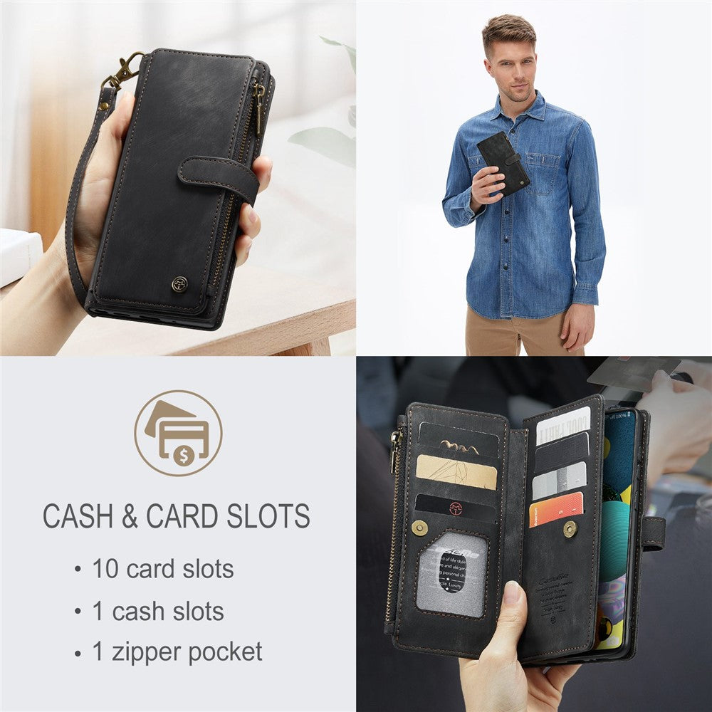 For Samsung Galaxy A51 4G SM-A515 Phone Cases with Strap CASEME C30 Zipper Multiple Card Holder PU Leather Cover