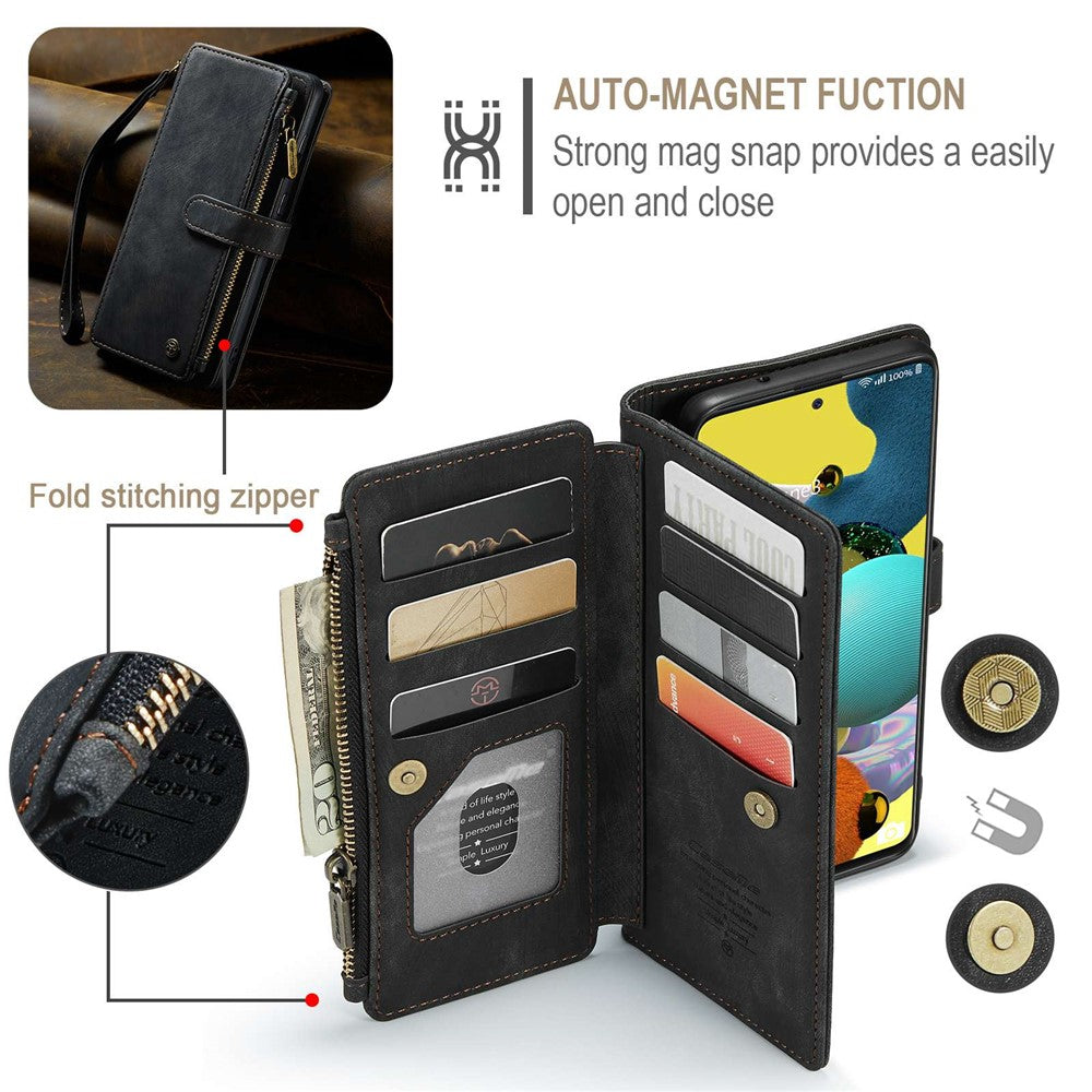 For Samsung Galaxy A51 4G SM-A515 Phone Cases with Strap CASEME C30 Zipper Multiple Card Holder PU Leather Cover