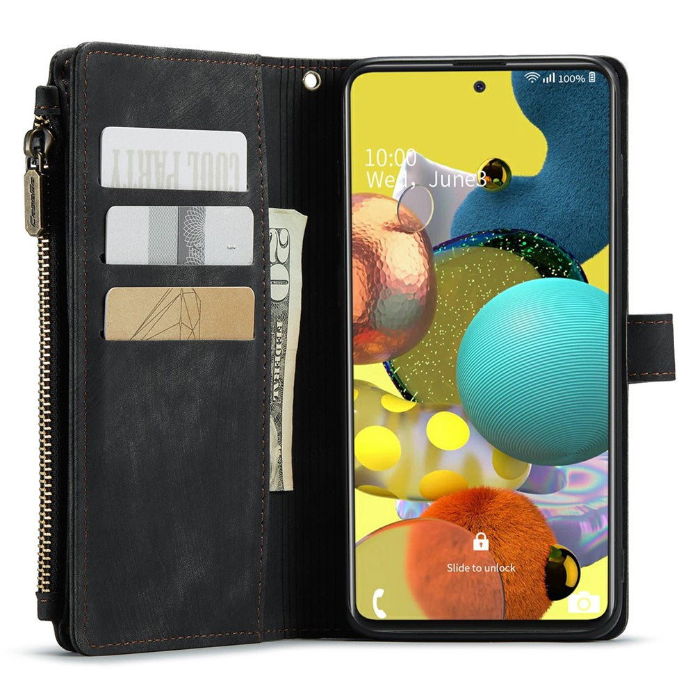 For Samsung Galaxy A51 4G SM-A515 Phone Cases with Strap CASEME C30 Zipper Multiple Card Holder PU Leather Cover