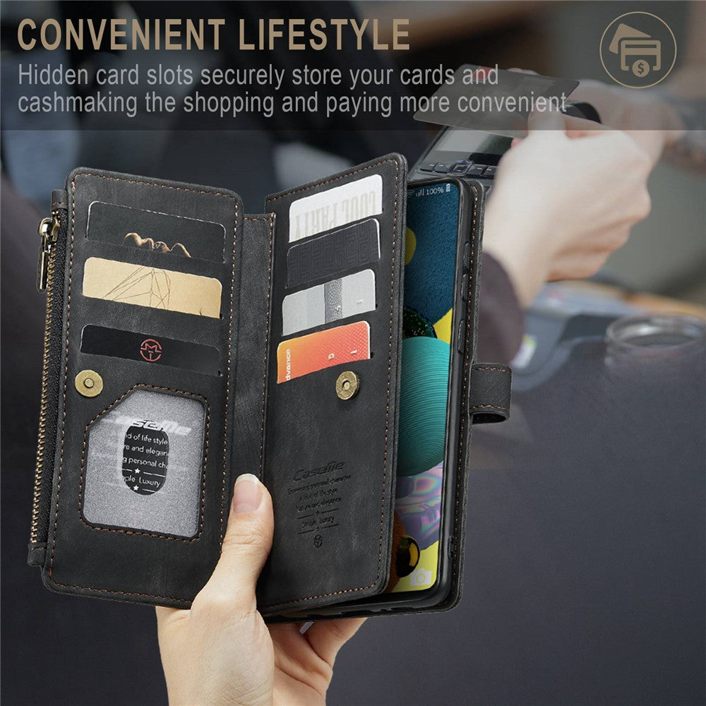 For Samsung Galaxy A51 4G SM-A515 Phone Cases with Strap CASEME C30 Zipper Multiple Card Holder PU Leather Cover