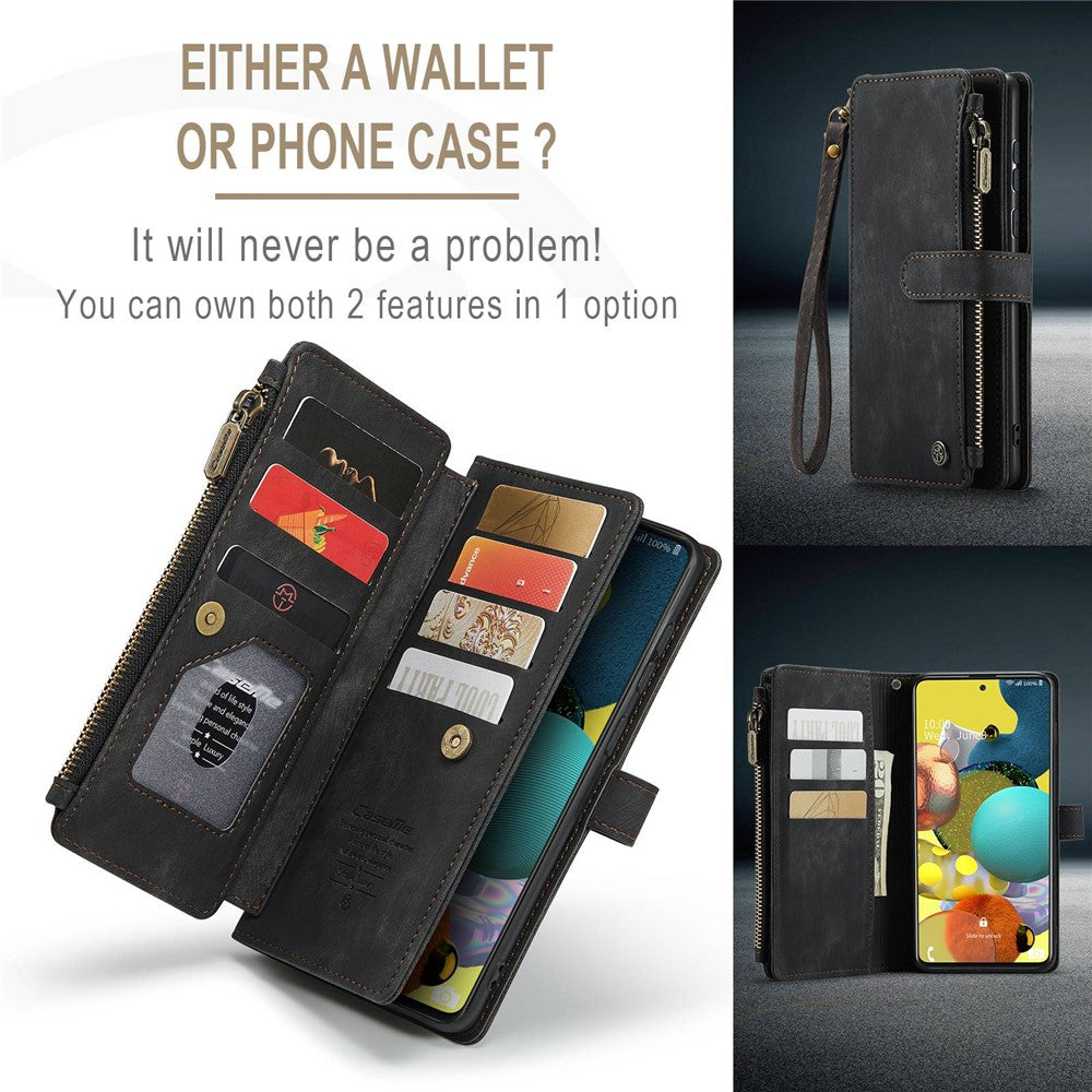 For Samsung Galaxy A51 4G SM-A515 Phone Cases with Strap CASEME C30 Zipper Multiple Card Holder PU Leather Cover