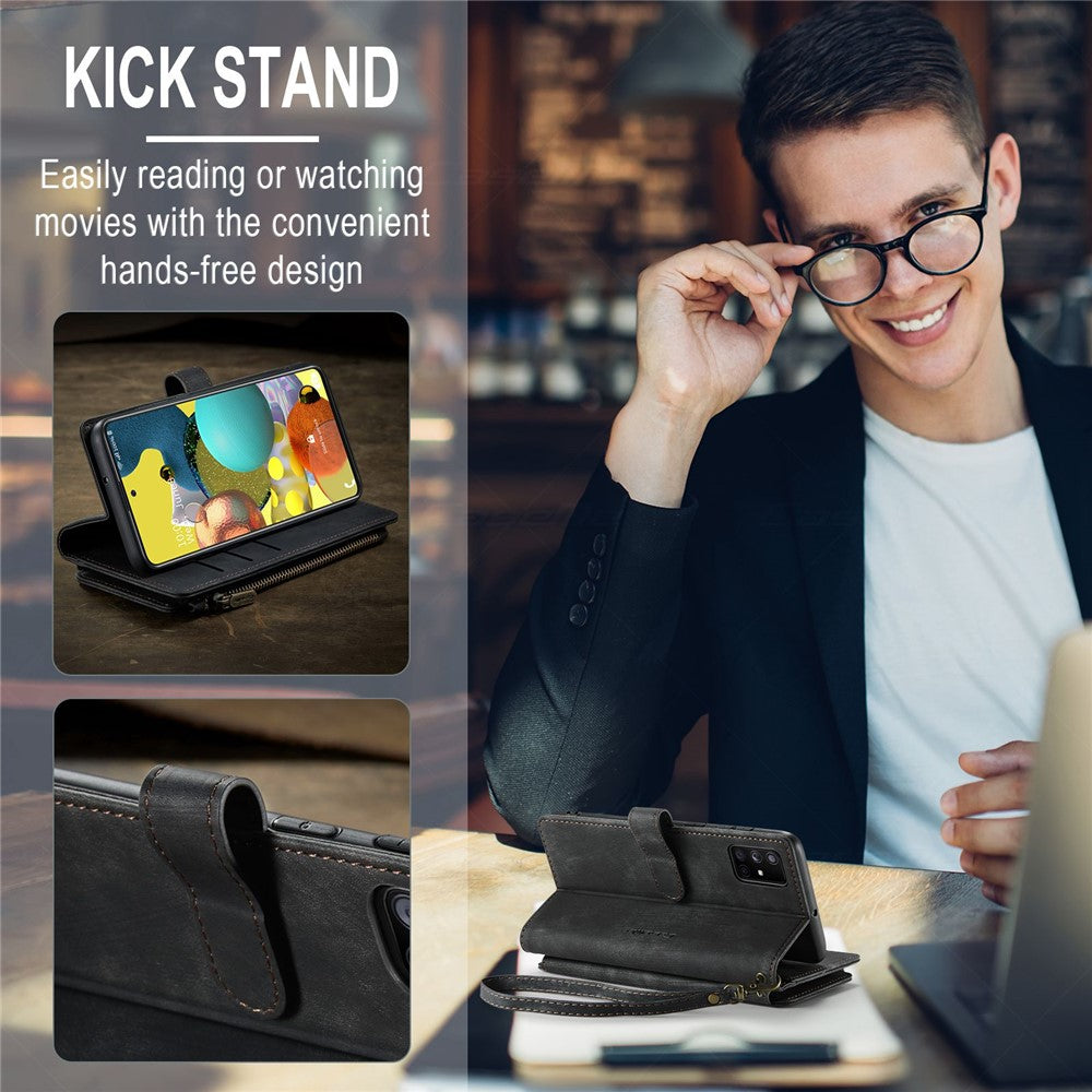 For Samsung Galaxy A51 4G SM-A515 Phone Cases with Strap CASEME C30 Zipper Multiple Card Holder PU Leather Cover