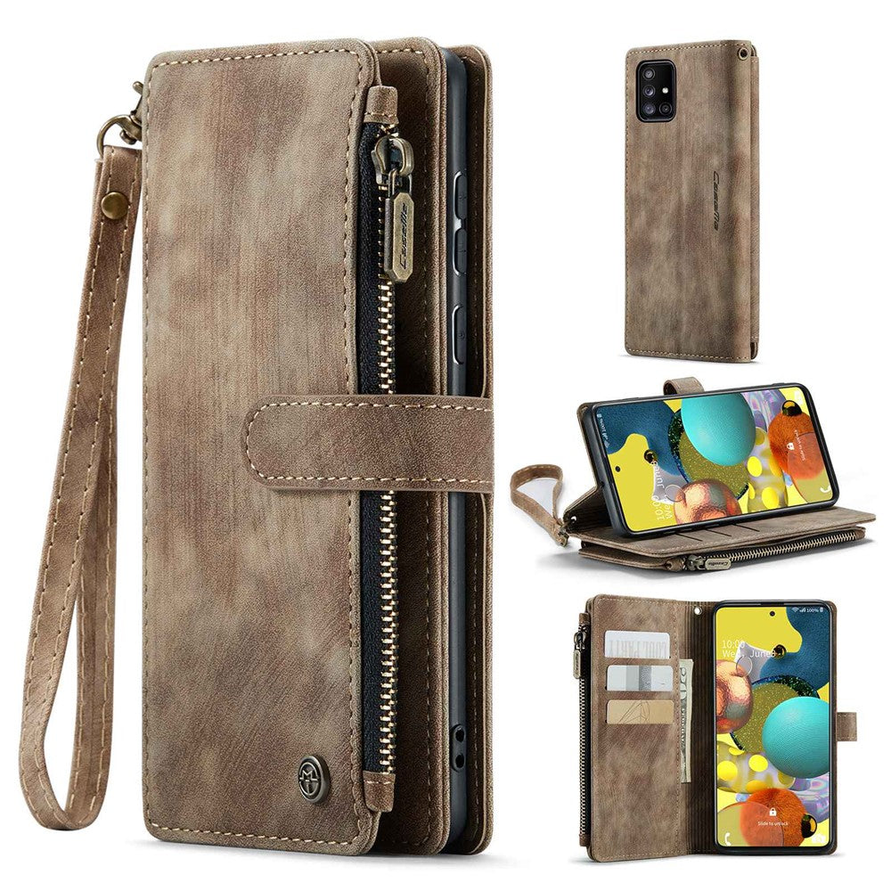 For Samsung Galaxy A51 4G SM-A515 Phone Cases with Strap CASEME C30 Zipper Multiple Card Holder PU Leather Cover