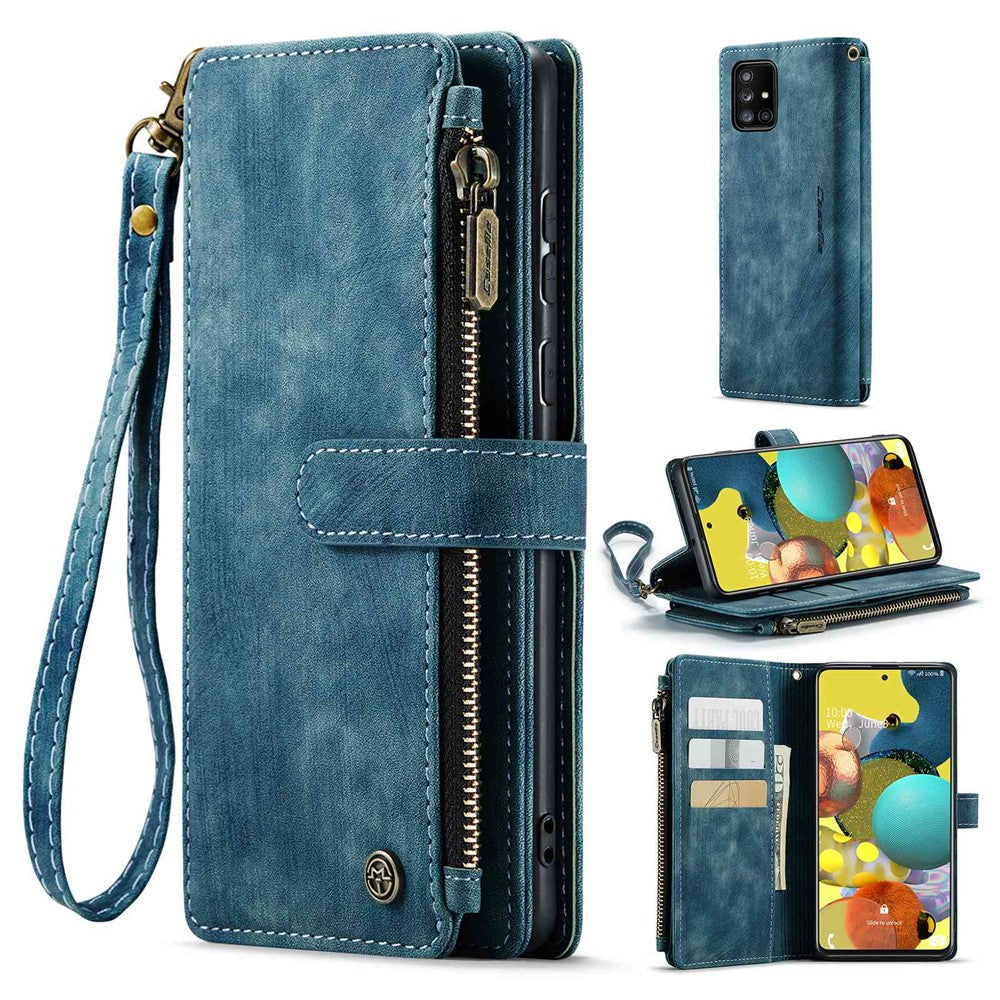For Samsung Galaxy A51 4G SM-A515 Phone Cases with Strap CASEME C30 Zipper Multiple Card Holder PU Leather Cover
