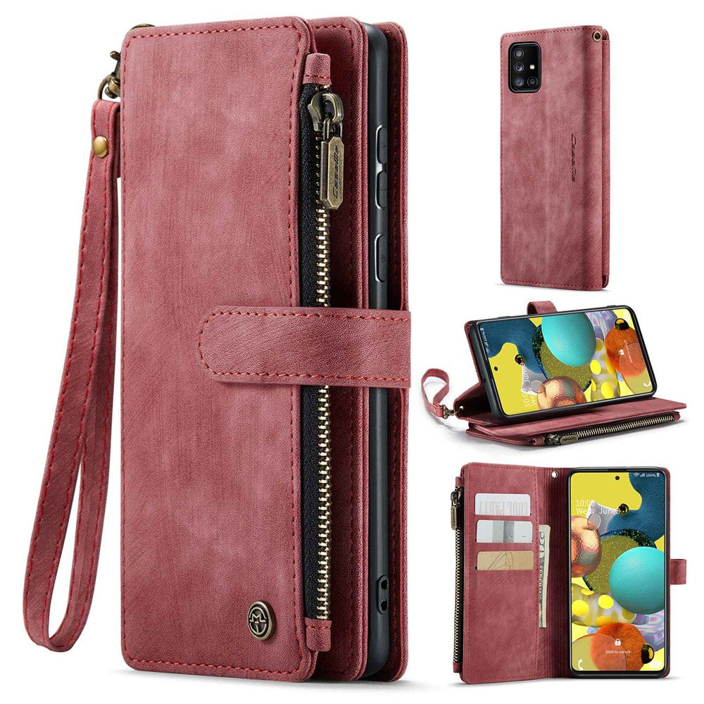 For Samsung Galaxy A51 4G SM-A515 Phone Cases with Strap CASEME C30 Zipper Multiple Card Holder PU Leather Cover