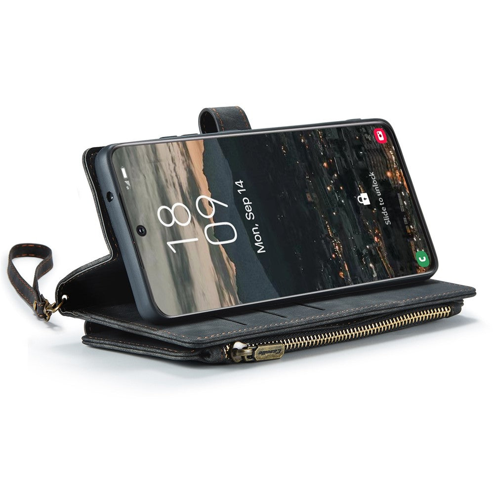 For Samsung Galaxy S22+ 5G Phone Cases with Strap CASEME C30 Zipper Multiple Card Holder PU Leather Cover