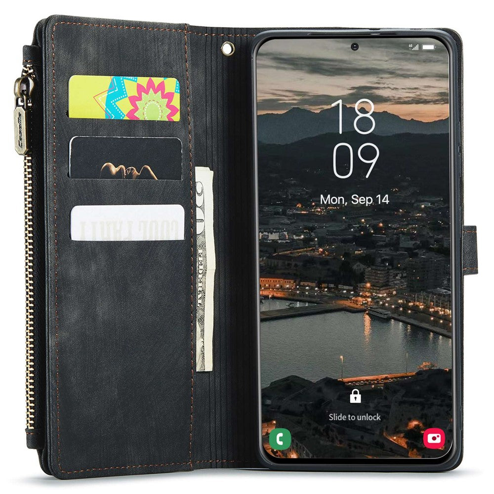 For Samsung Galaxy S22+ 5G Phone Cases with Strap CASEME C30 Zipper Multiple Card Holder PU Leather Cover