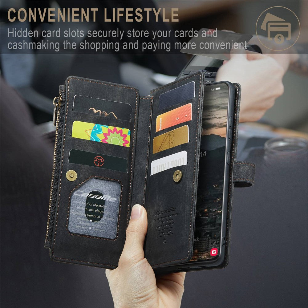 For Samsung Galaxy S22+ 5G Phone Cases with Strap CASEME C30 Zipper Multiple Card Holder PU Leather Cover