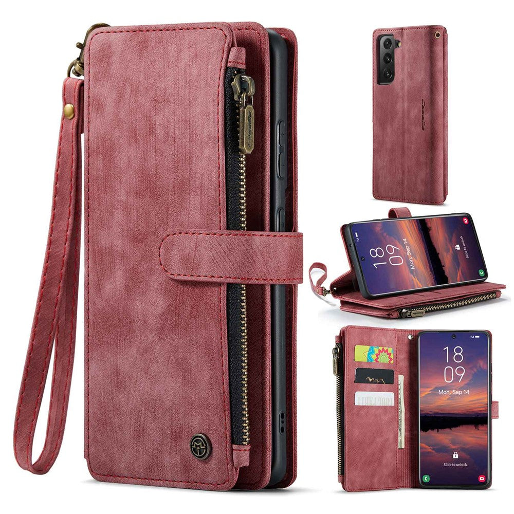 For Samsung Galaxy S22+ 5G Phone Cases with Strap CASEME C30 Zipper Multiple Card Holder PU Leather Cover