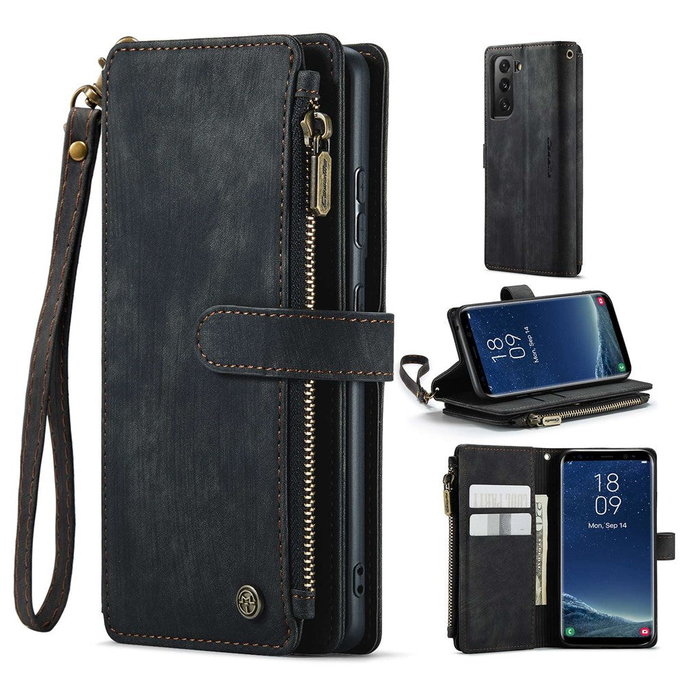 Til Samsung Galaxy S22 5G Telefoncovers med Rem CASEME C30 Lynlås Flere Kortlommer PU Lædercover