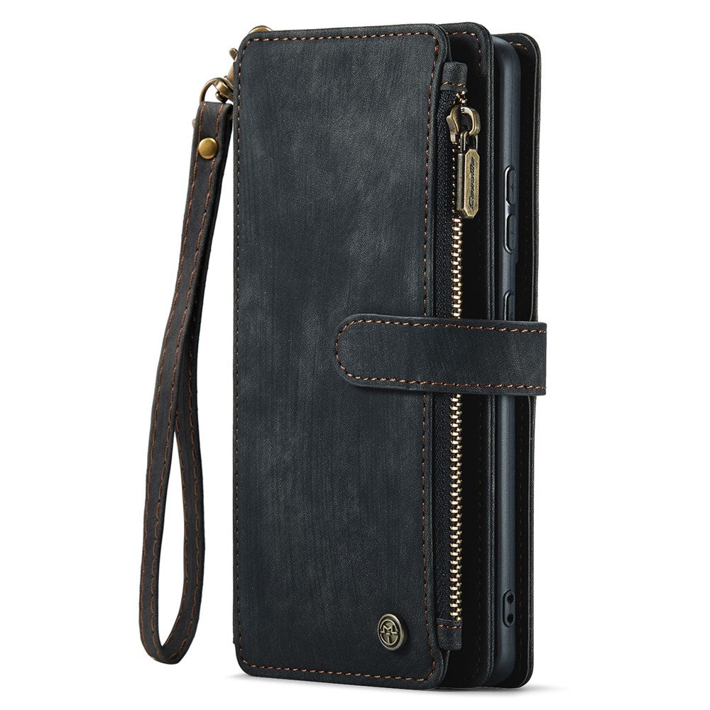 For Samsung Galaxy S22 5G Phone Cases with Strap CASEME C30 Zipper Multiple Card Holder PU Leather Cover