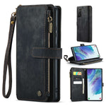 For Samsung Galaxy S21 FE 5G Phone Cases with Strap CASEME C30 Zipper Multiple Card Holder PU Leather Cover