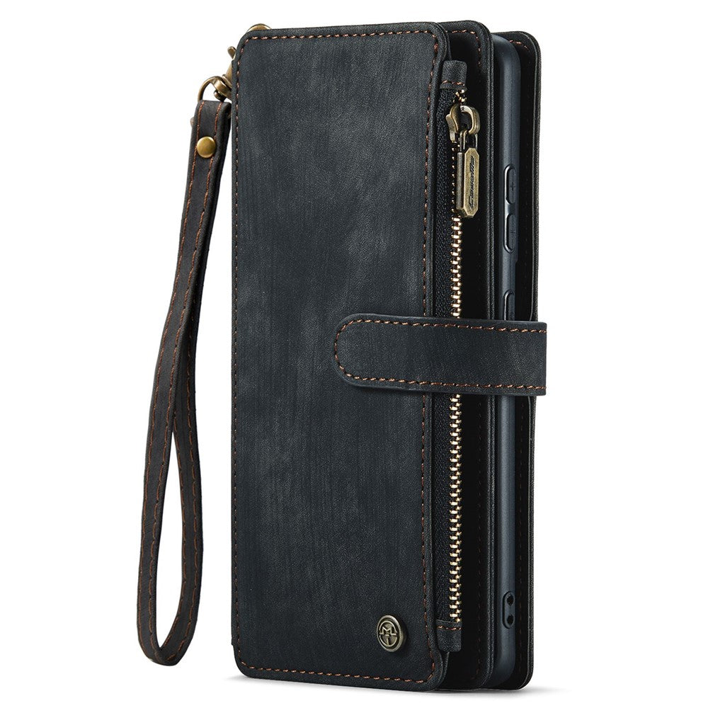 For Samsung Galaxy S21 FE 5G Phone Cases with Strap CASEME C30 Zipper Multiple Card Holder PU Leather Cover