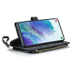 For Samsung Galaxy S21 FE 5G Phone Cases with Strap CASEME C30 Zipper Multiple Card Holder PU Leather Cover