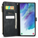 For Samsung Galaxy S21 FE 5G Phone Cases with Strap CASEME C30 Zipper Multiple Card Holder PU Leather Cover