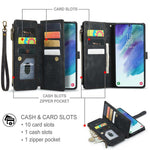 For Samsung Galaxy S21 FE 5G Phone Cases with Strap CASEME C30 Zipper Multiple Card Holder PU Leather Cover