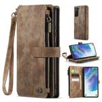 For Samsung Galaxy S21 FE 5G Phone Cases with Strap CASEME C30 Zipper Multiple Card Holder PU Leather Cover