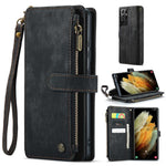 For Samsung Galaxy S21 Ultra 5G Phone Cases with Strap CASEME C30 Zipper Multiple Card Holder PU Leather Cover