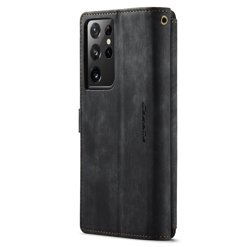 For Samsung Galaxy S21 Ultra 5G Phone Cases with Strap CASEME C30 Zipper Multiple Card Holder PU Leather Cover