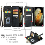 For Samsung Galaxy S21 Ultra 5G Phone Cases with Strap CASEME C30 Zipper Multiple Card Holder PU Leather Cover