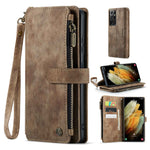 For Samsung Galaxy S21 Ultra 5G Phone Cases with Strap CASEME C30 Zipper Multiple Card Holder PU Leather Cover