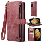 For Samsung Galaxy S21 Ultra 5G Phone Cases with Strap CASEME C30 Zipper Multiple Card Holder PU Leather Cover