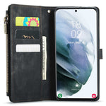 For Samsung Galaxy S21+ 5G Phone Cases with Strap CASEME C30 Zipper Multiple Card Holder PU Leather Cover