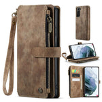 For Samsung Galaxy S21+ 5G Phone Cases with Strap CASEME C30 Zipper Multiple Card Holder PU Leather Cover