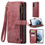 For Samsung Galaxy S21+ 5G Phone Cases with Strap CASEME C30 Zipper Multiple Card Holder PU Leather Cover