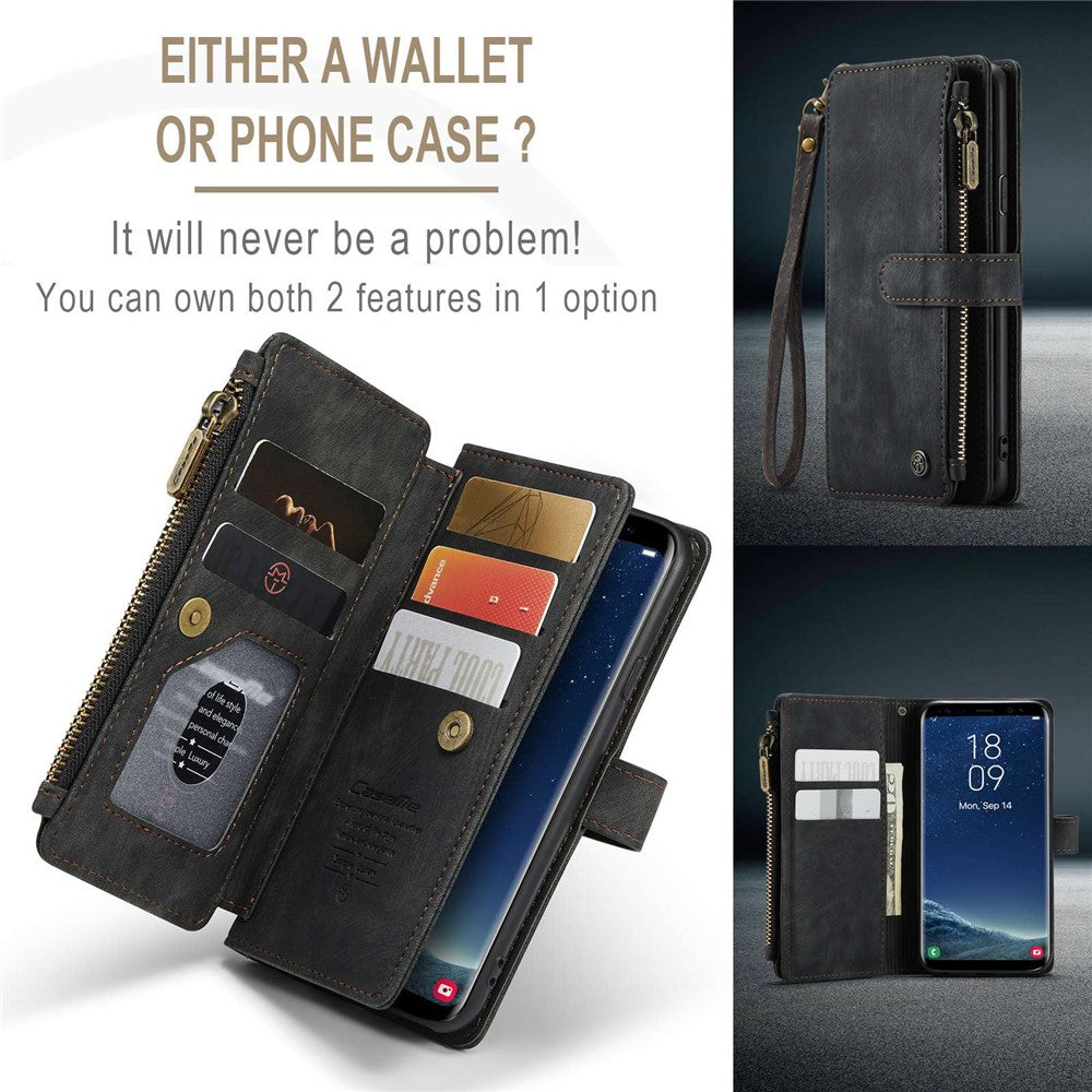 For Samsung Galaxy S21 4G / 5G Phone Cases with Strap CASEME C30 Zipper Multiple Card Holder PU Leather Cover