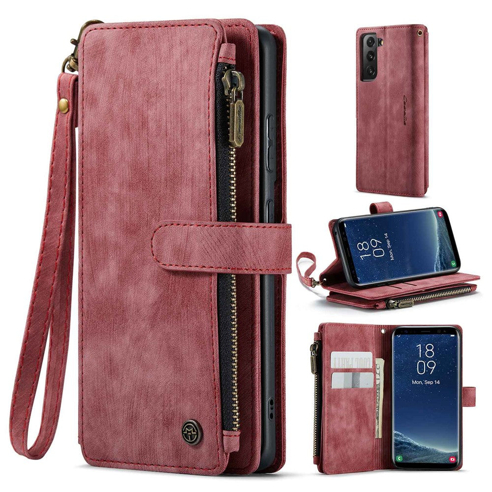 For Samsung Galaxy S21 4G / 5G Phone Cases with Strap CASEME C30 Zipper Multiple Card Holder PU Leather Cover