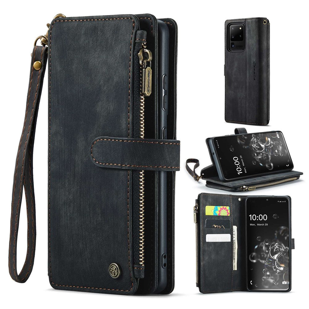 For Samsung Galaxy S20 Ultra 4G / 5G Phone Cases with Strap CASEME C30 Zipper Multiple Card Holder PU Leather Cover