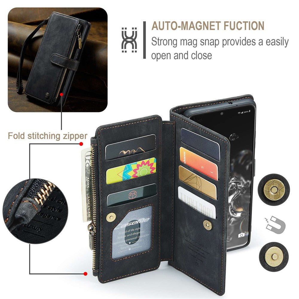 For Samsung Galaxy S20 Ultra 4G / 5G Phone Cases with Strap CASEME C30 Zipper Multiple Card Holder PU Leather Cover